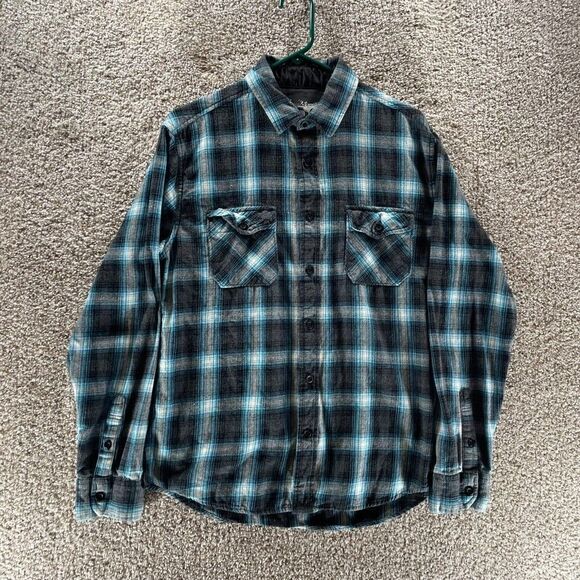 Aeropostale Shirt Adult Medium Blue Gray Flannel Button Up Pockets Preppy Casual - Picture 1 of 11